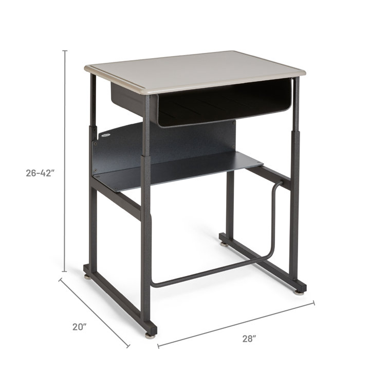 Adjustable Black Metal Writing Desk with Swinging Footrest and Storage Shelf