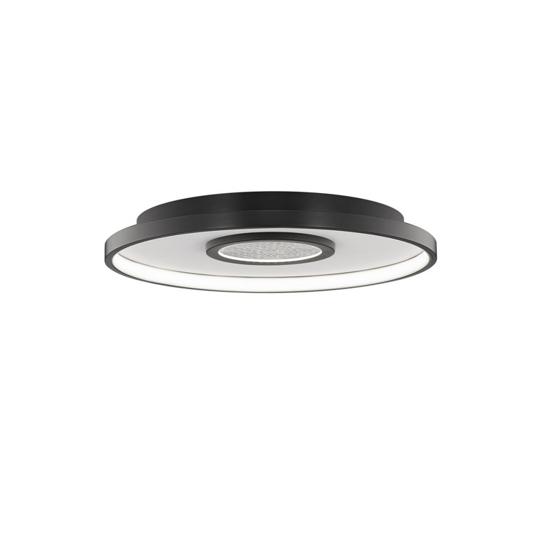 Black Round LED Flush Mount Ceiling Light with Silver Leaf Accent