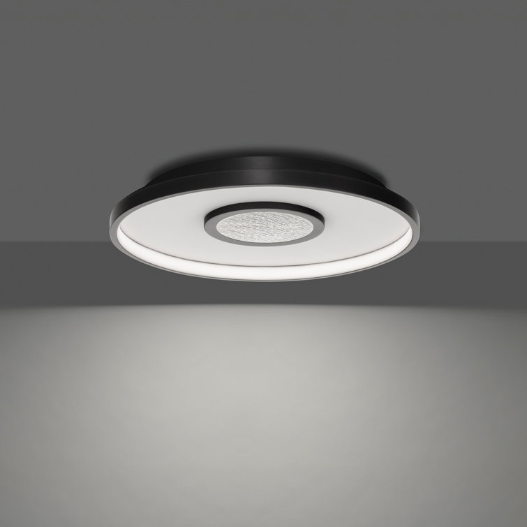 Black Round LED Flush Mount Ceiling Light with Silver Leaf Accent
