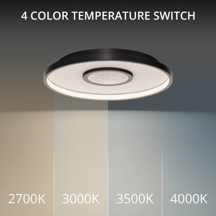 Black Round LED Flush Mount Ceiling Light with Silver Leaf Accent