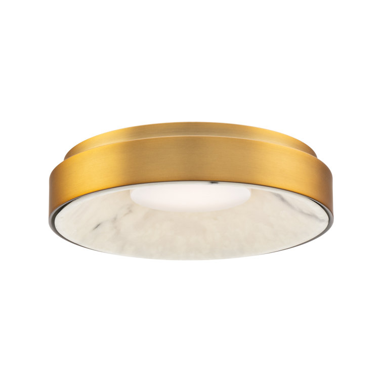 Aged Brass LED Flush Mount with Faux Alabaster Shade