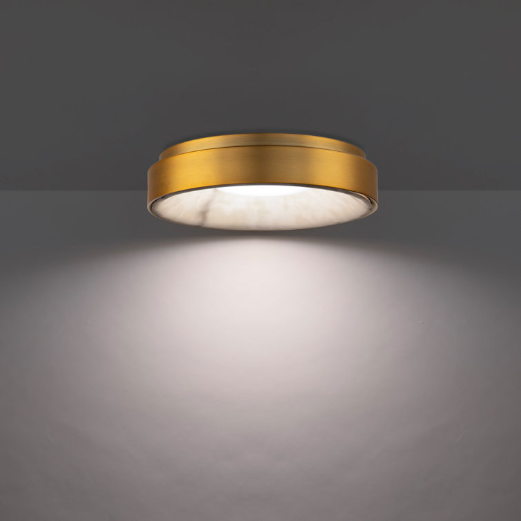 Aged Brass LED Flush Mount with Faux Alabaster Shade