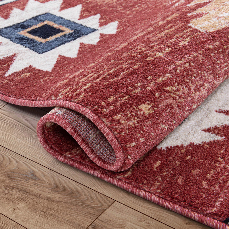 Crimson and Blue Southwestern Tribal Rectangular Rug