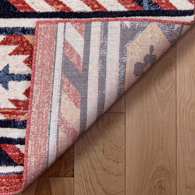 Crimson and Blue Southwestern Tribal Rectangular Rug