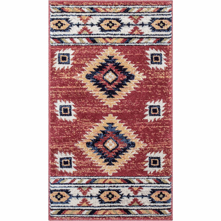Crimson and Blue Southwestern Tribal Rectangular Rug