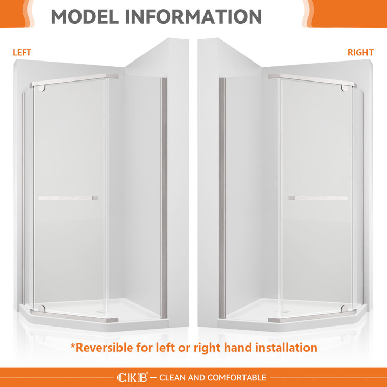 Brushed Nickel 38" x 72" Semi-Frameless Neo-Angle Shower Door