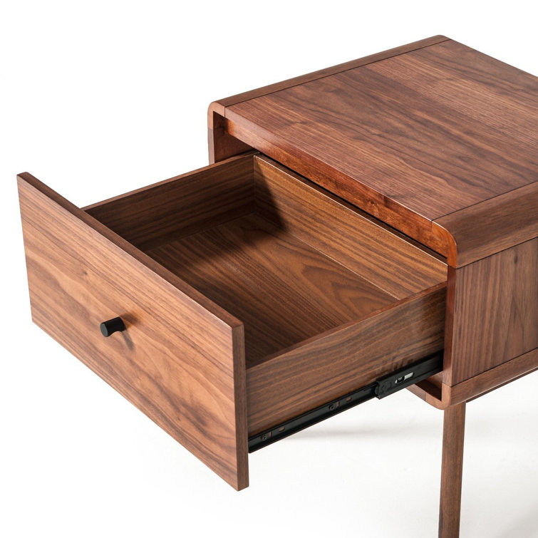 Mid-Century Modern Walnut Nightstand with Spacious Drawer