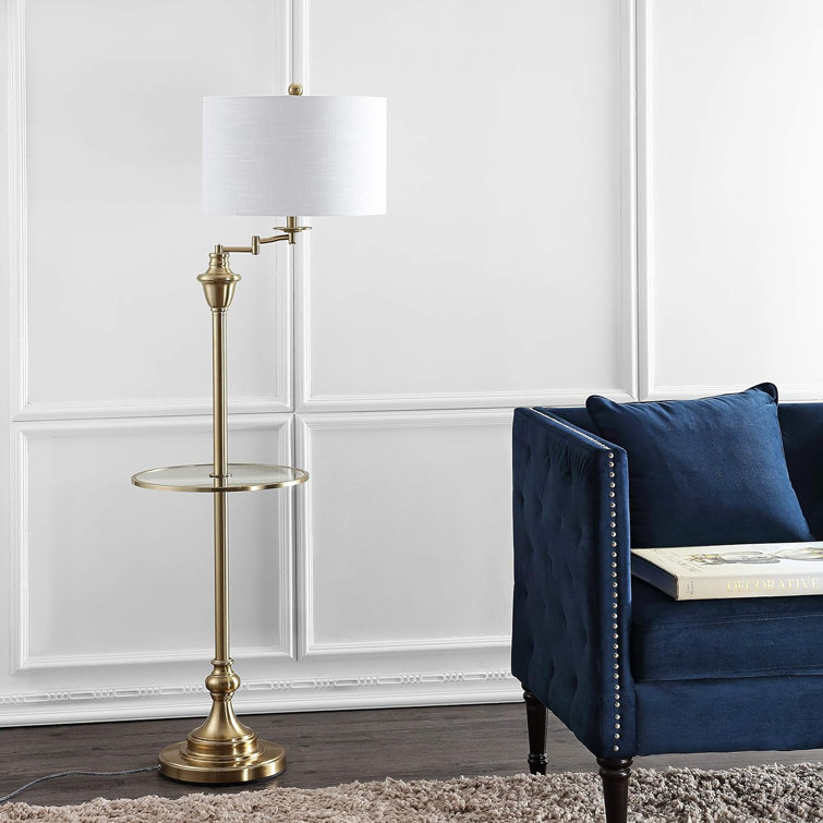 Cora 60" Antique Gold Metal/Glass LED Floor Lamp with Linen Shade