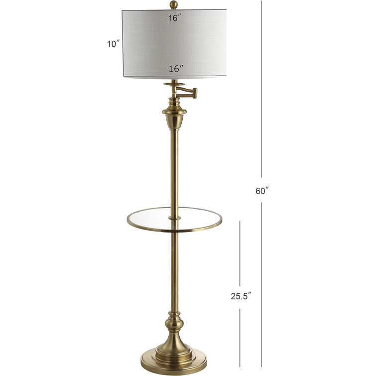 Cora 60" Antique Gold Metal/Glass LED Floor Lamp with Linen Shade