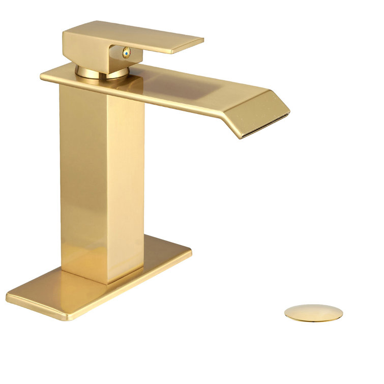 Brushed Gold Single-Handle Low-Arc Bathroom Faucet with Supply Line