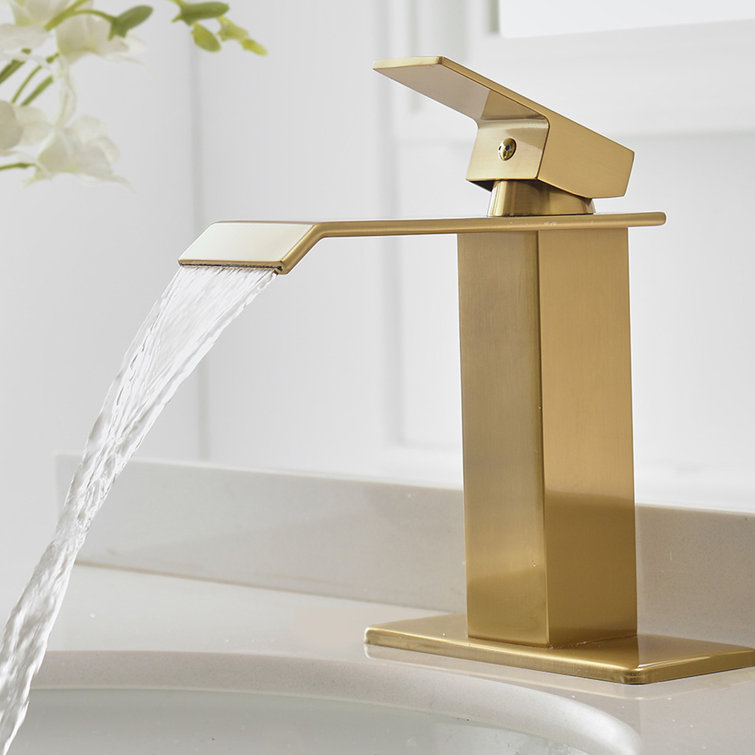 Brushed Gold Single-Handle Low-Arc Bathroom Faucet with Supply Line