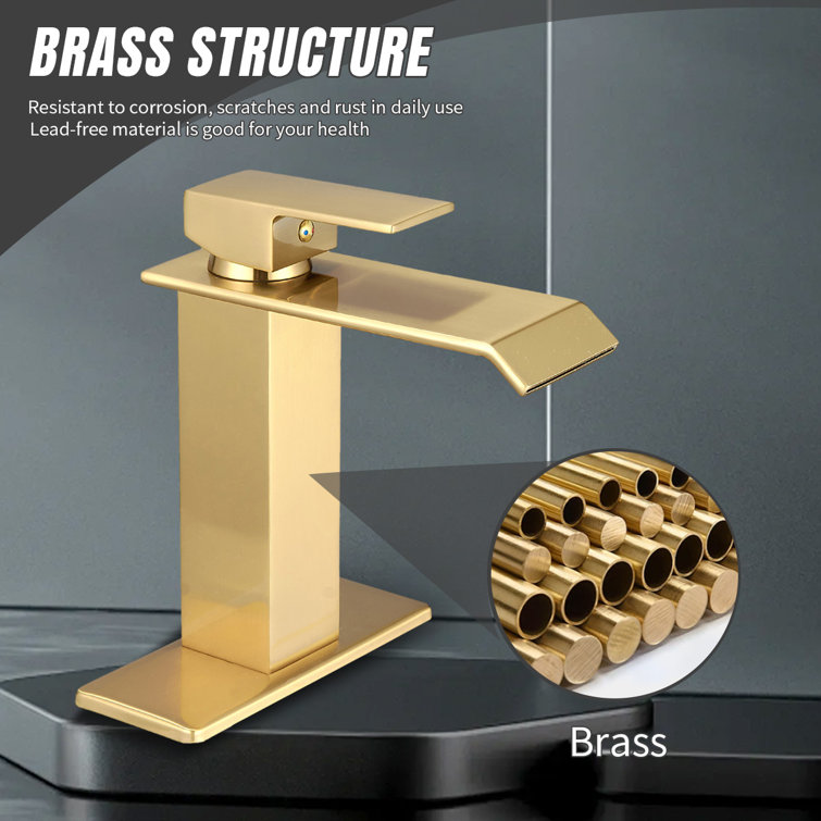Brushed Gold Single-Handle Low-Arc Bathroom Faucet with Supply Line