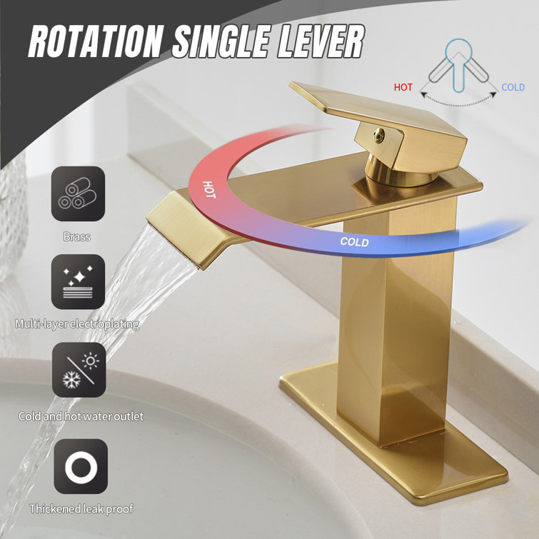 Brushed Gold Single-Handle Low-Arc Bathroom Faucet with Supply Line