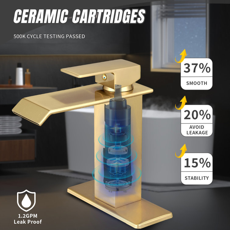 Brushed Gold Single-Handle Low-Arc Bathroom Faucet with Supply Line