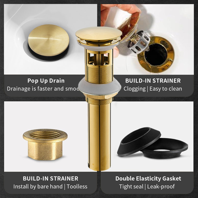 Brushed Gold Single-Handle Low-Arc Bathroom Faucet with Supply Line