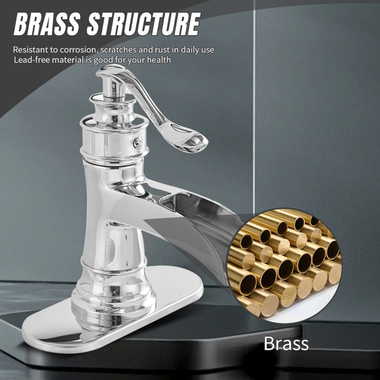 Polished Chrome Single Handle Bathroom Faucet with Drain Assembly