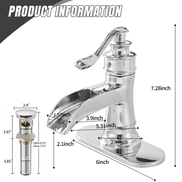 Polished Chrome Single Handle Bathroom Faucet with Drain Assembly