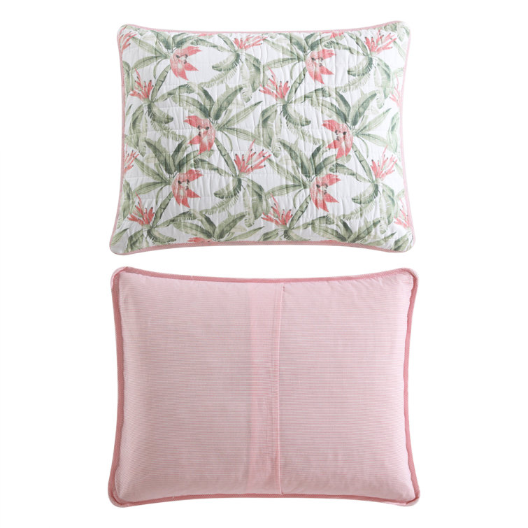 Full White Cotton Reversible Quilt Set with Botanical Print