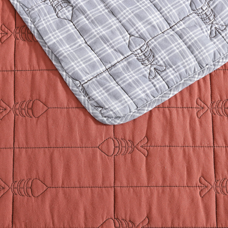 King Gray and Terracotta Cotton Reversible Quilt Set