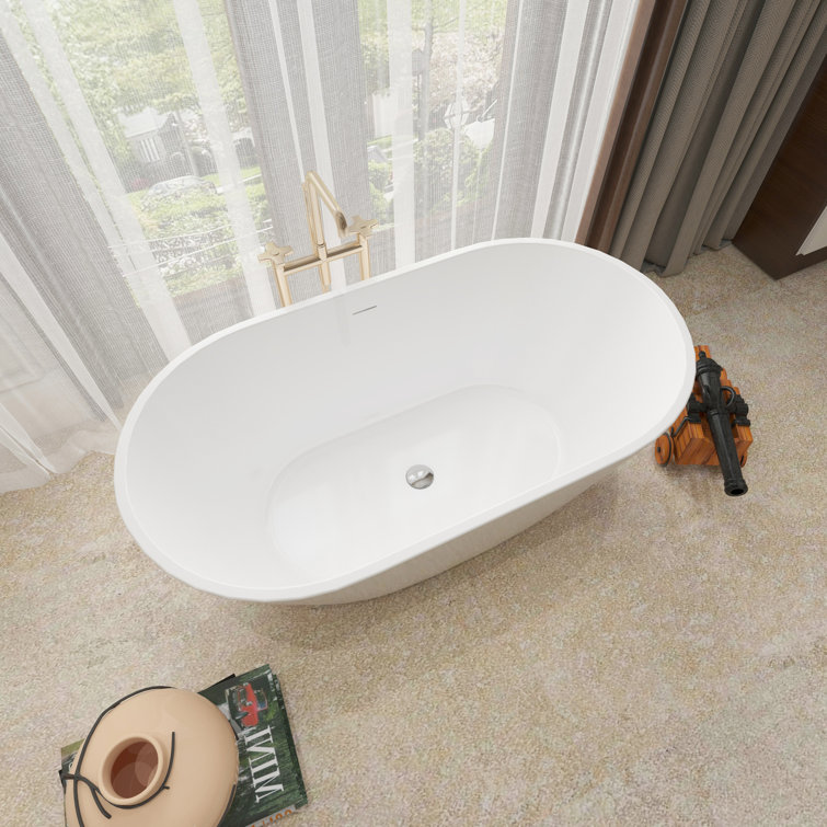 Matte White Acrylic Freestanding Deep Soaking Bathtub 55"