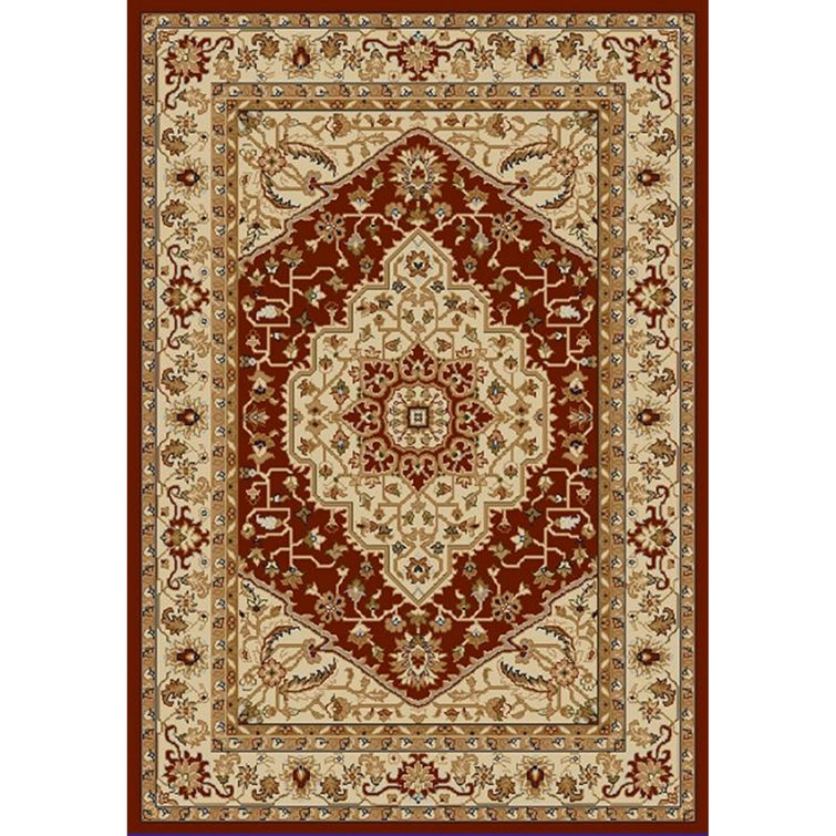 Red and Creme Tufted Oriental Rectangular Rug