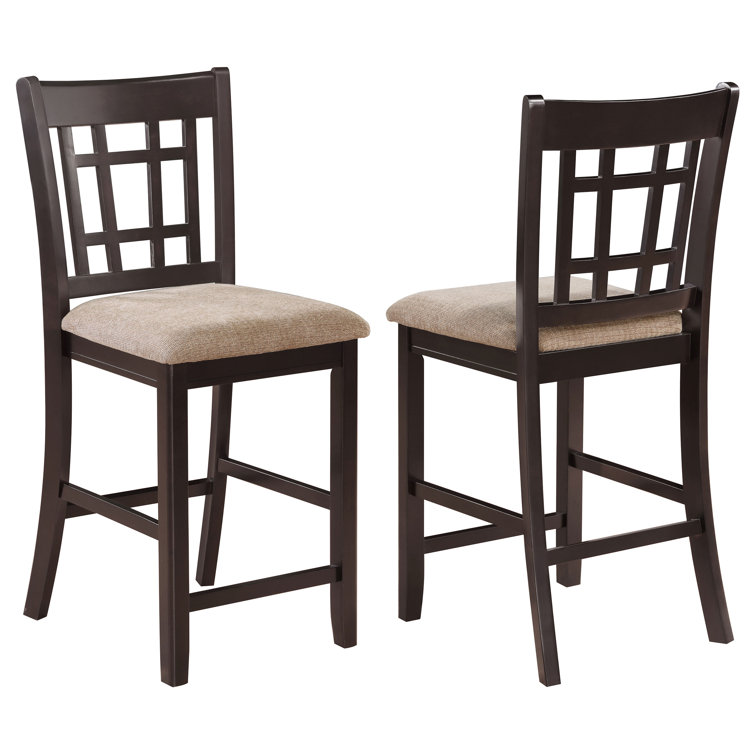 Espresso and Beige Lattice Back Counter Stools, Set of 2