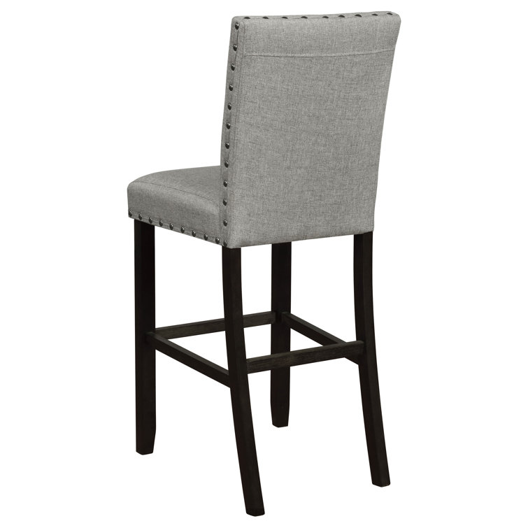 Transitional Gray Linen Upholstered Counter Stools with Nailhead Trim (Set of 2)