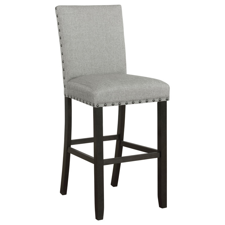 Transitional Gray Linen Upholstered Counter Stools with Nailhead Trim (Set of 2)