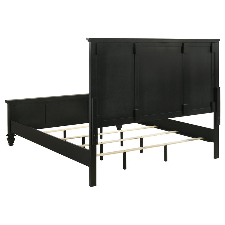 Black King Wood Frame Bed with Headboard and Drawers