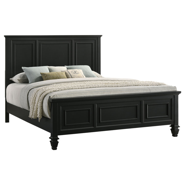Black King Wood Frame Bed with Headboard and Drawers
