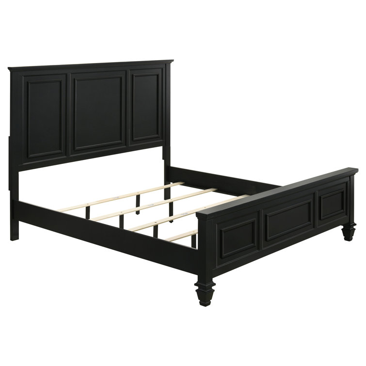 Black King Wood Frame Bed with Headboard and Drawers