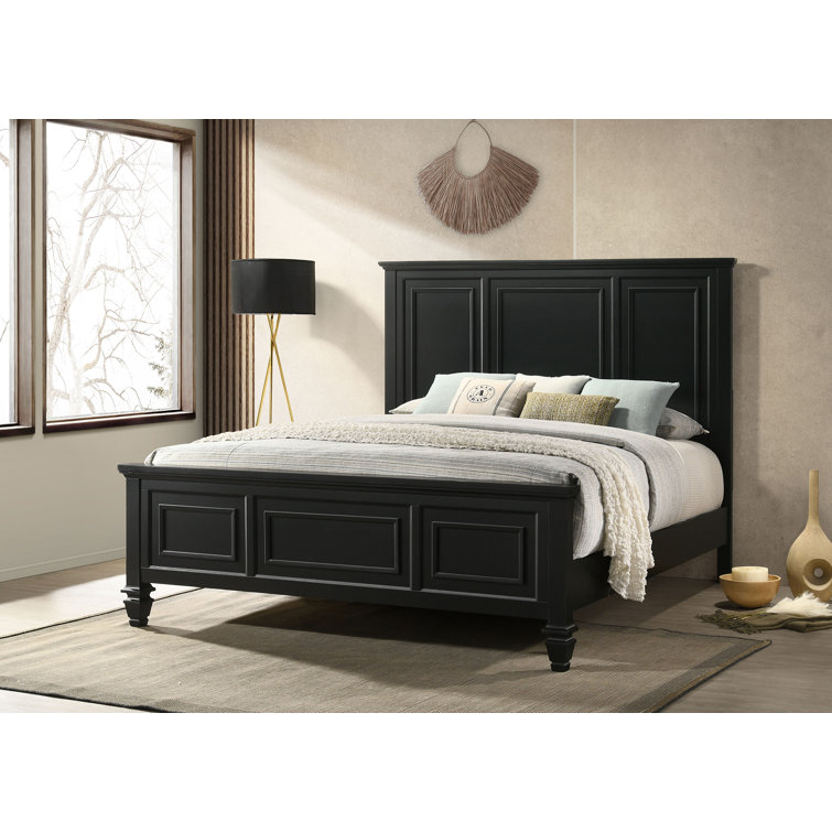 Black King Wood Frame Bed with Headboard and Drawers