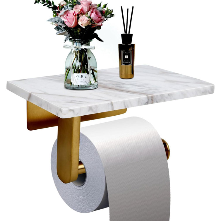 Brushed Gold Wall Mounted Toilet Paper Holder with Marble Shelf
