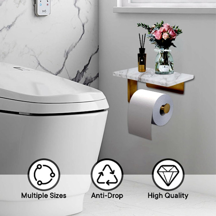 Brushed Gold Wall Mounted Toilet Paper Holder with Marble Shelf