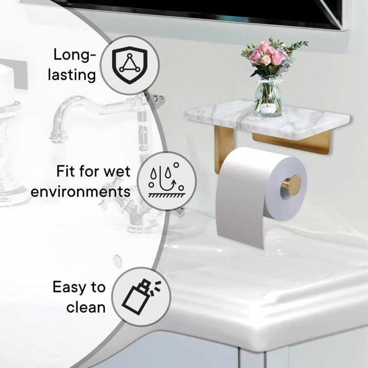 Brushed Gold Wall Mounted Toilet Paper Holder with Marble Shelf