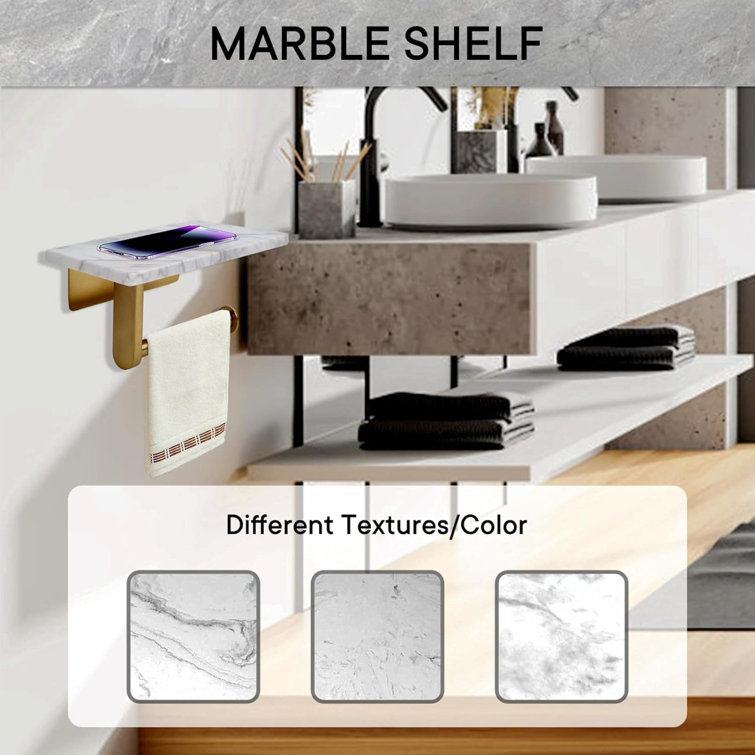 Brushed Gold Wall Mounted Toilet Paper Holder with Marble Shelf