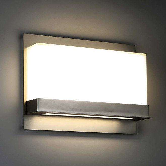 Luminous Satin Nickel 2-Light LED Sconce with White Mitered Glass