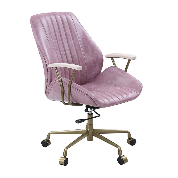 Hamilton Pink Genuine Leather Swivel Task Chair with Metal Base