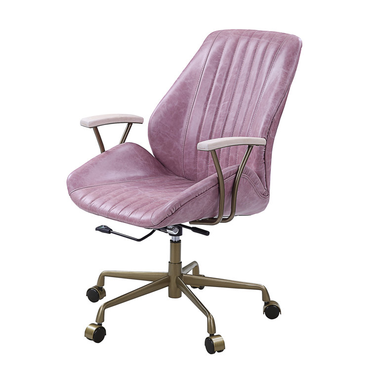 Hamilton Pink Genuine Leather Swivel Task Chair with Metal Base