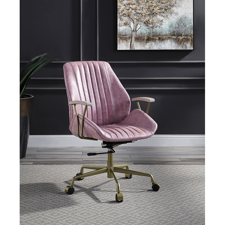 Hamilton Pink Genuine Leather Swivel Task Chair with Metal Base