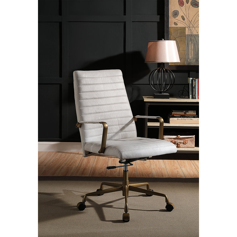 Ergonomic High Back Swivel Office Chair in Vintage White Leather