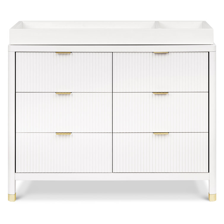 Warm White 6-Drawer Dresser with Gold Accents