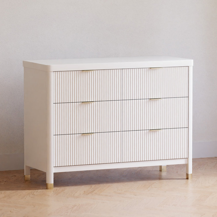 Warm White 6-Drawer Dresser with Gold Accents