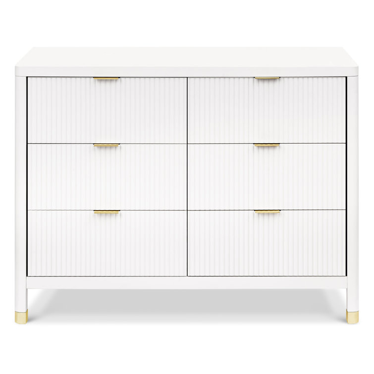 Warm White 6-Drawer Dresser with Gold Accents