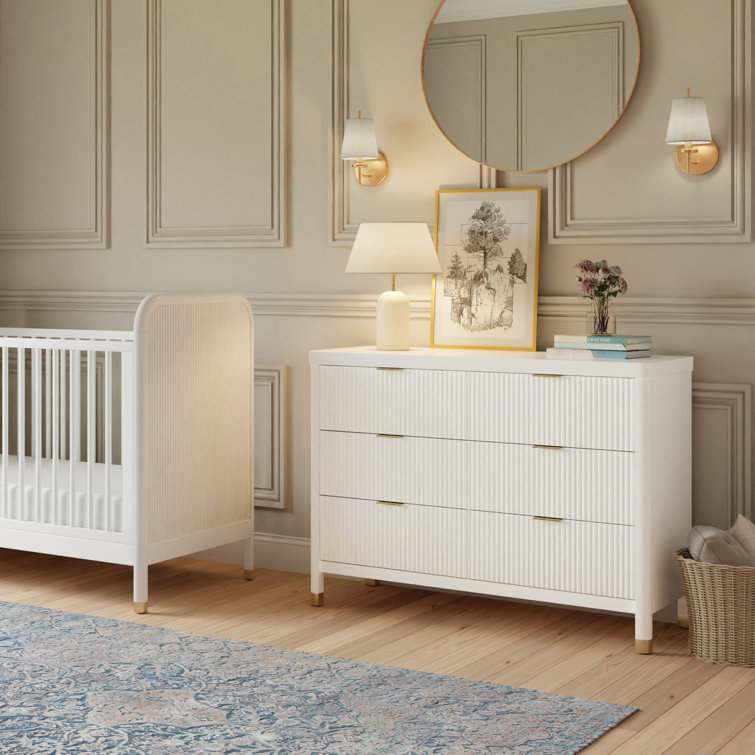 Warm White 6-Drawer Dresser with Gold Accents