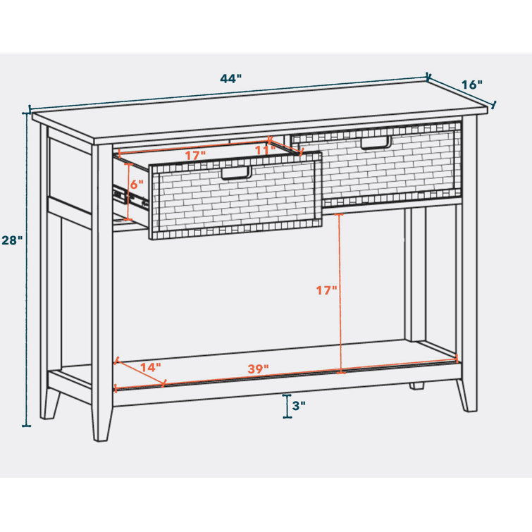 Flavius 44'' White Wood Console Table with Wicker Storage Drawers
