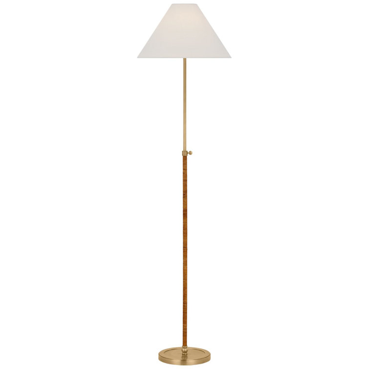 Adjustable Antique-Burnished Brass and Rattan Outdoor Floor Lamp