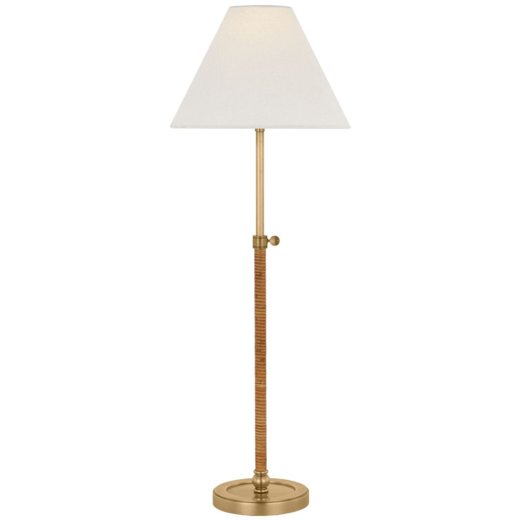 Adjustable Antique-Burnished Brass and Natural Rattan Buffet Lamp
