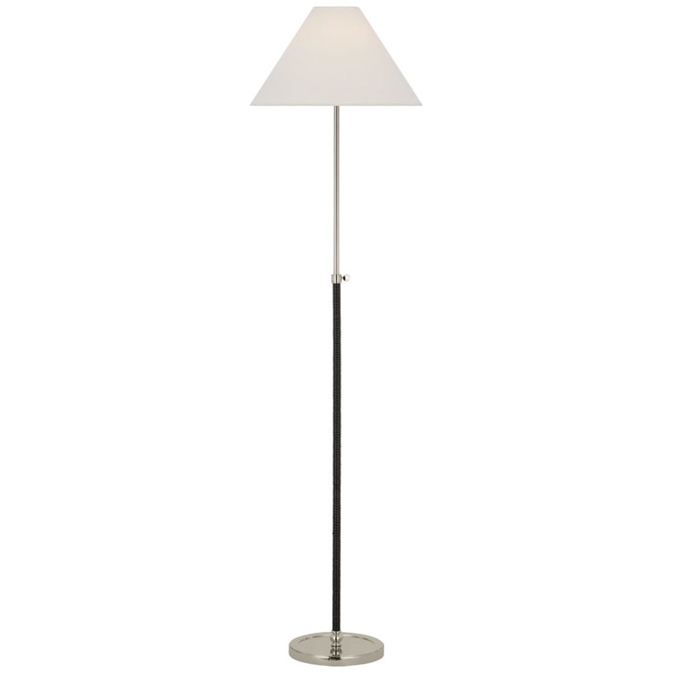 Adjustable Polished Nickel and Black Rattan Floor Lamp