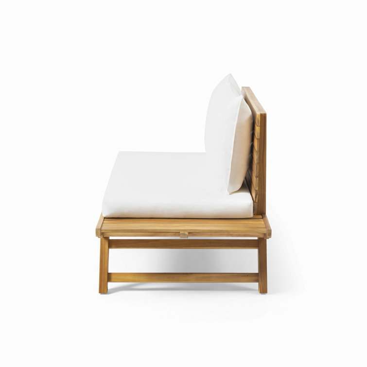 Sedona Teak Finish 68.5'' Acacia Wood Outdoor Loveseat with White Cushions